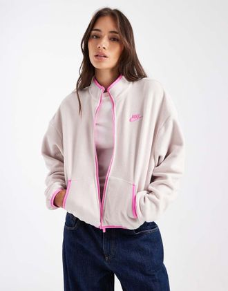 Nike Club - Giacca in pile tecnico beige e rosa-Marrone