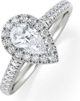 The Diamond Store Diana Lab Diamond Pear Halo Engagement Ring 18KW Gold 1ct F/VS1