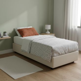 Dmora Cama Individual Dmeol, Cama Contenedor Con Revestimiento De Tela, 100% Made In Italy, Apertura Frontal, Con Colch&oacute;n Cm 90x190 Incluido, Beige - Dmora