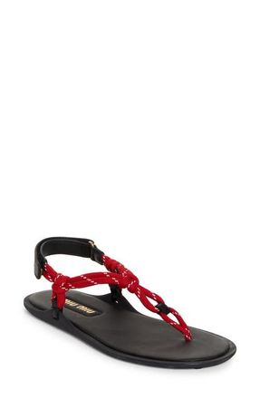 Miu Miu Riviere Cord & Leather Sandal in Red at Nordstrom, Size 10Us