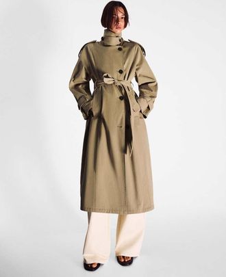 Bershka Trench lungo beige con cintura-Neutro