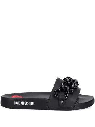 ◆MOSCHINO◆モスキーノ rubber slides with logo branding Moschino Green Rubber Logo Pool Slides Moschino