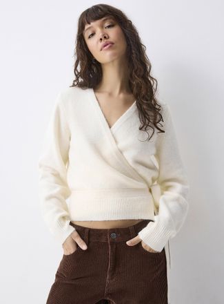Twik Womens Fluffy knit crossover Cardigan Sweater