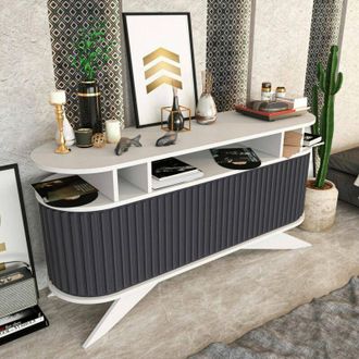 Dmora Aparador Zaurak, Buf&eacute; De Sal&oacute;n, Aparador De Sal&oacute;n, Despensa De Cocina, 150x43h75 Cm, Blanco Y Antracita, Con Embalaje Reforzado - Dmora