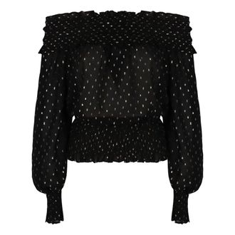 Self Portrait Blouses, female, Black, 2XS, Off-Shoulder Ruffle Top