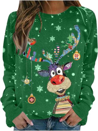 Generic Christmas Jumpers for Women Cute Reindeer Print Sweatshirt Loose Funny Christmas Jumpers Long Sleeve Crewneck Ugly Shirt Ladies 2025 Fashion Hoodies S