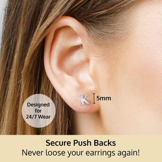 MAX + STONE 14k Yellow or White Gold Small Script Initial Letter Stud Earrings