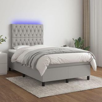 vidaXL Vidaxl - Cama Box Spring Con Colch&oacute;n Tela Y Led Gris Claro 120x200 Cm