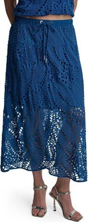 DKNY Crochet Leaf Midi Skirt in Admiral at Nordstrom, Size Xx-Small