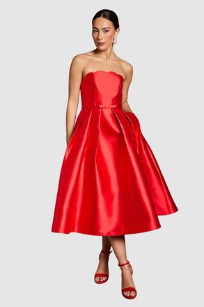 Coast Scalloped Strapless Midi Dress in Red at Nordstrom, Size 12