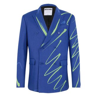 Moschino Blazers, male, Blue, Size: XS Graphic Detail Jacket