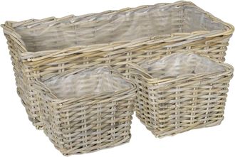 vidaXL Cesta Para Plantas Gendt 3 Uds. Gris Natural Rat&aacute;n Kubu Vidaxl