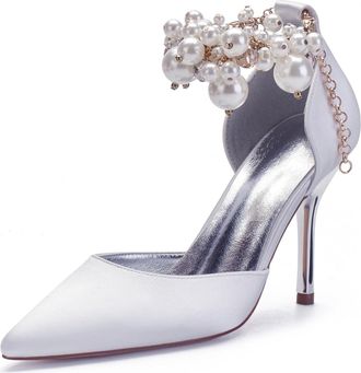 Miyoopark Womens High Heel Wedding Shoes Beaded Elegant Formal Party Pumps M528 White UK 8.5