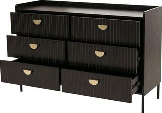 Hhg Cómoda HHG 634, mueble alto, 6 cajones melamina mdf 80x120x44cm, aspecto madera negro