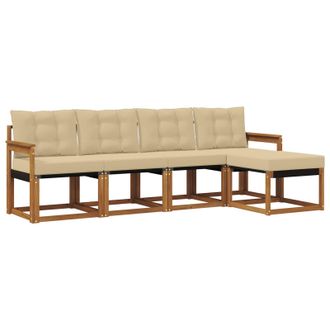 vidaXL Conjunto De Sof&aacute;s De Exterior Con Coj&iacute;n 5 Pcs Natural Y Beige Vidaxl