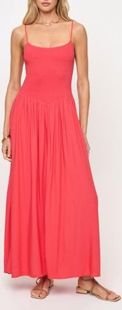 L*Space Misha Smocked Bodice Cover-Up Cotton Maxi Dress in Pout at Nordstrom, Size X-Small