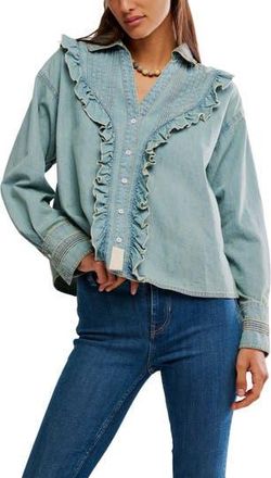 Free People Tattered and Ruffled Chambray Top in Vintage Tint Wash at Nordstrom Rack, Size X-Large
