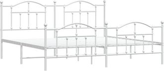 vidaXL Metal Bed Frame without Mattress with Footboard White 193x203cm Vidaxl