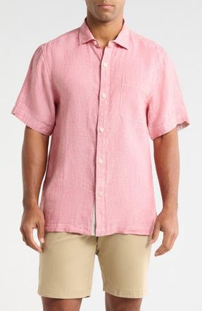 Tommy Bahama Paradise Breezer Short Sleeve Linen Button-Up Shirt in Red Sunset at Nordstrom, Size Xxx-Large
