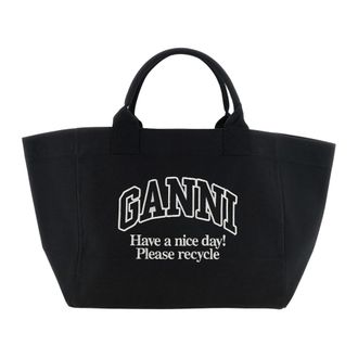 Ganni XXL Shopper Tas - Dames - Tassen - Zwart - Maat: ONE Size Katoen