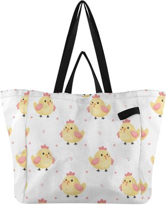 Generic Chicken Yellow pattern Reusable Canvas Tote Bag, Heavy Duty Grocery Shopping Bag with Large Capacity Hard Bottom Double Handles Work Groceries Travel