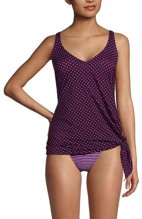 Lands End Slender Suit Fauxkini One Piece Swimsuit in Dark Wine Geo/mini Stripe at Nordstrom, Size 10