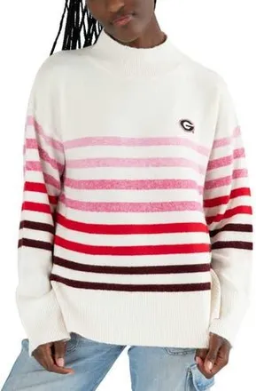 Lusso Womens Lusso White Georgia Bulldogs Simone Striple Mock Neck Oversized Pullover Sweater at Nordstrom, Size Xx-Large