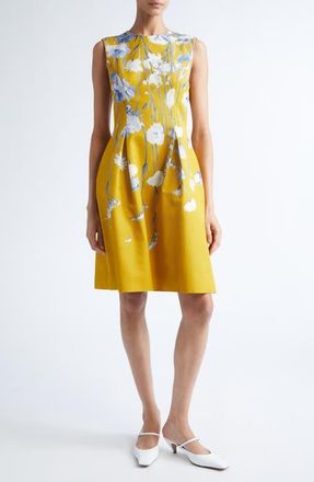 Lela Rose Betsy Floral Faille Fit & Flare Dress in Ochre Multi at Nordstrom, Size 16