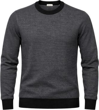 Stenstr&ouml;ms Round-neck Knitwear, male, Black, Size: 3XL Structure Knit Sweater with Contrast Trim