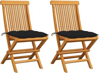 vidaXL Vidaxl - Sillas De Jard&iacute;n 2 Uds Madera Maciza De Teca Con Cojines Negros