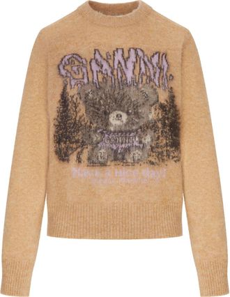 Ganni CREWNECK KNIT SWEATER WITH FRONT GRAPHIC INTARSIA - Ganni - Woman