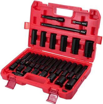 OEM Juego De Llaves De Impacto De 1/2 (45 Piezas), Acero Al Cromo Vanadio, Tama&ntilde;os De 9 A 32 Mm, Profundas Y Superficiales, Grabado Electrofor&eacute;tico (rojo)