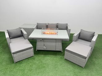 Fimous 7 Seat PE Wicker Rattan Lounge Sofa Sets Outdoor Garden Furniture Set in Light Grey