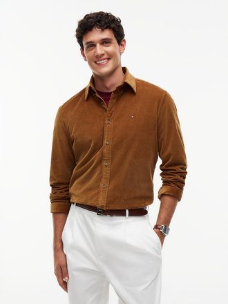 Tommy Hilfiger Mens Regular Fit Stretch Corduroy Shirt - Highland Khaki - XL