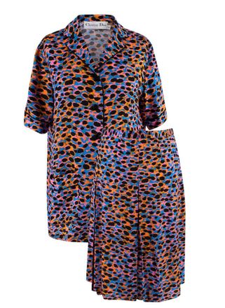 Dior Multicoloured Mizza Print Chez Moi Shirt & Pleated Skirt Size XS