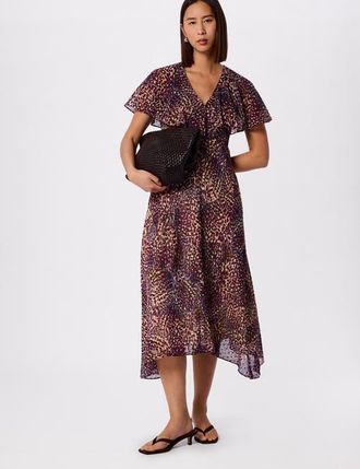 Whistles Orchid Print V-Neck Midi Dress in Purp/multi at Nordstrom, Size 14