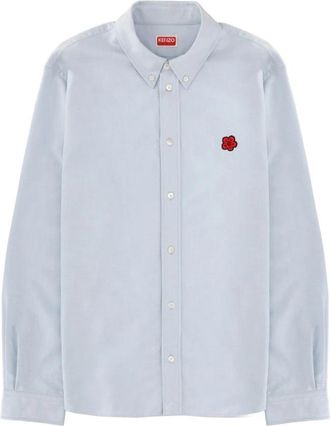 Kenzo Boke Flower Geborduurd Shirt - Heren - Casual Overhemden - Blauw - XL - Katoen - Overhemden