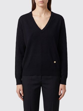 Balmain Maglia con scollo a V in pura lana merino con logo applicato