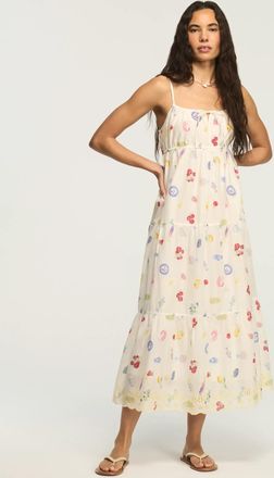 Lucky Brand Womens Printed Eyelet Tiered Midi Dress