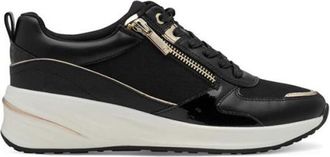 Tamaris Tamaris Dames Zwarte Gouden Platform Sneakers Ritssluiting Veterschoen Hardloopschoenen