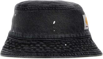 Carhartt Work in Progress Mens Belmar Distressed Denim Bucket Hat Black Cotton