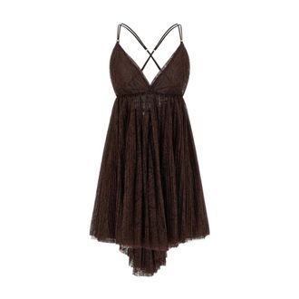 Elisabetta Franchi Party Dresses, female, Brown, Size: L V-neck Pleated Dress