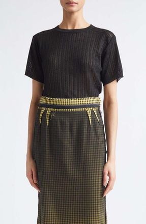 Maison Margiela Short Sleeve Open Stitch Rib Sweater in Black at Nordstrom, Size X-Small