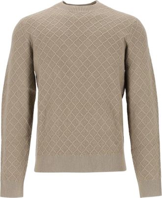 Emporio Armani Diamond Kabel Ronde Hals Trui - Heren - Ronde hals truien - Beige - L - Wol - Truien & Vesten