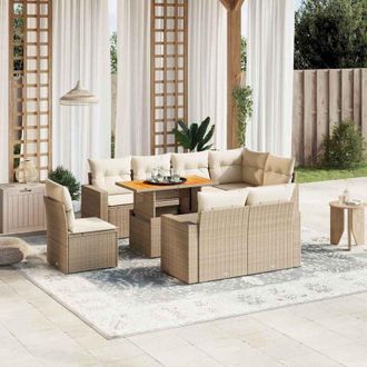 vidaXL Set De Sof&aacute;s De Jard&iacute;n 9 Pzas Con Cojines Rat&aacute;n Sint&eacute;tico Beige Vidaxl