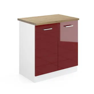 Vicco Armario Bajo Para Fregadero R-line, Rojo Burdeos Alto Brillo, 80 Cm, Et Roble Vicco