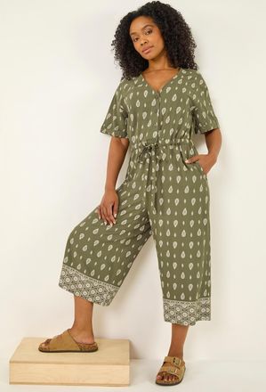 Roman Border Print Cropped Jumpsuit