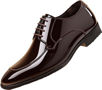 Generic Mens Patent Leather Wedding Formal Dress Shoes, Oxfords Shoe Lace Up Business Shoes Low Heel Derbys Shoe Pointed Toe Suit Loafers Non-Slip Office Loaf