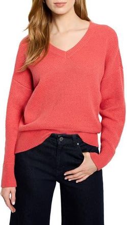 Nic+Zoe Tuck Stitch V-Neck Cotton Blend Sweater in Cinnabar at Nordstrom Rack, Size Medium