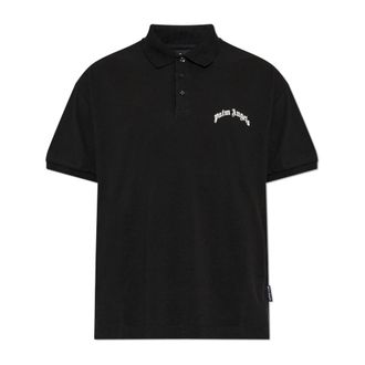 Palm Angels Polo Shirts, male, Black, Size: 2XL Curved Logo Polo